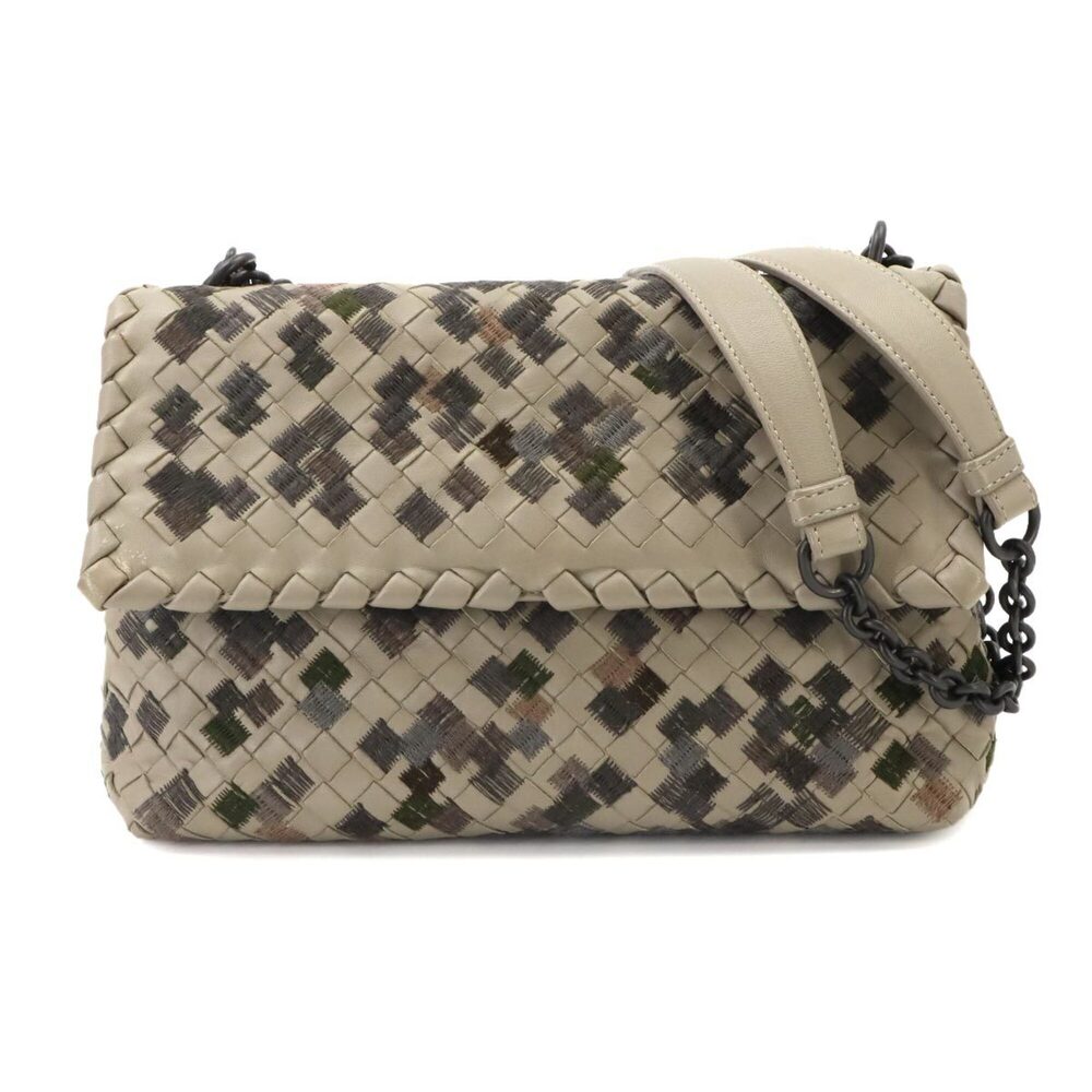 Bottega Veneta Intrecciato Shoulder Handbag, Leather, Beige/Gray